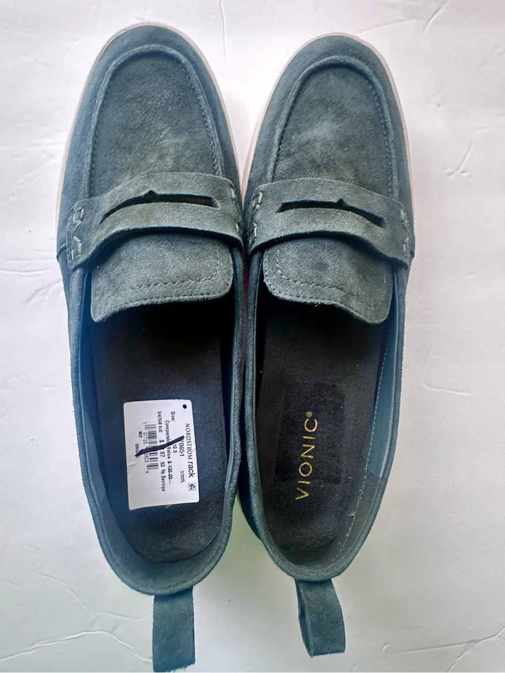 Vionic green blue Suede Slip-On Penny Loafers with White Sole Size 10.5